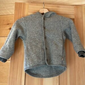 Disana heather gray boiled wool button front coat with hood